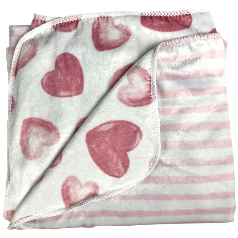 Sweet Love Heart / Stripe Baby Blanket Thin White Pink Girl 30x40 Lovey